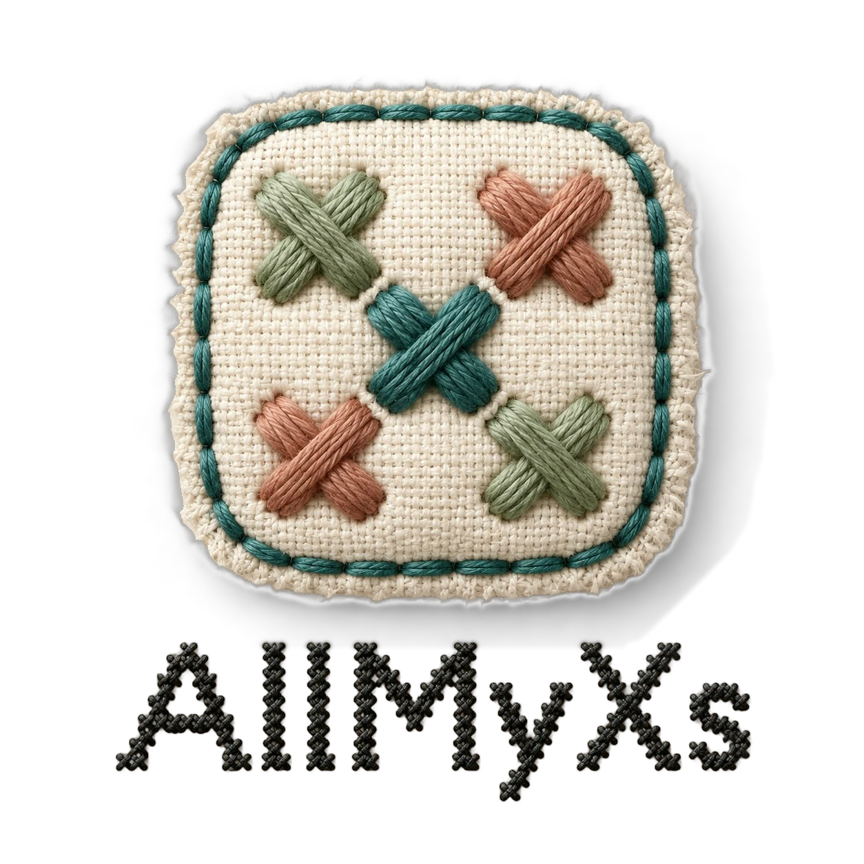 AllMyXs embroidered cushion and stitched wordmark