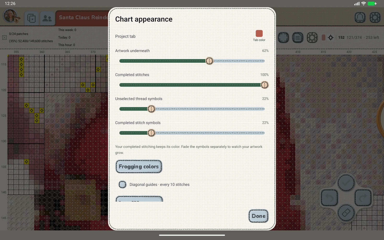 Project-specific chart appearance and transparency controls